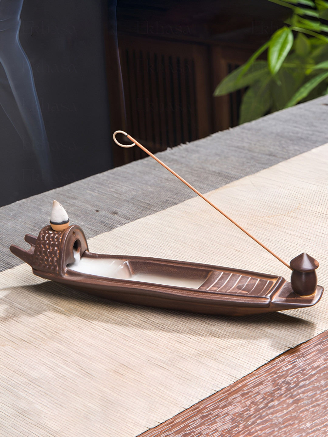 Ekhasa Brown Ceramic Dhoop Dhani Back Flow Smoke Fountain