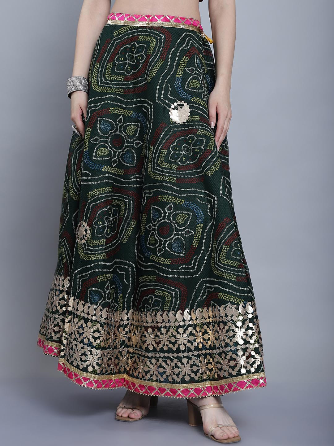 SOUNDARYA Printed Kota Doriya Hand Gota Patti Work Skirt