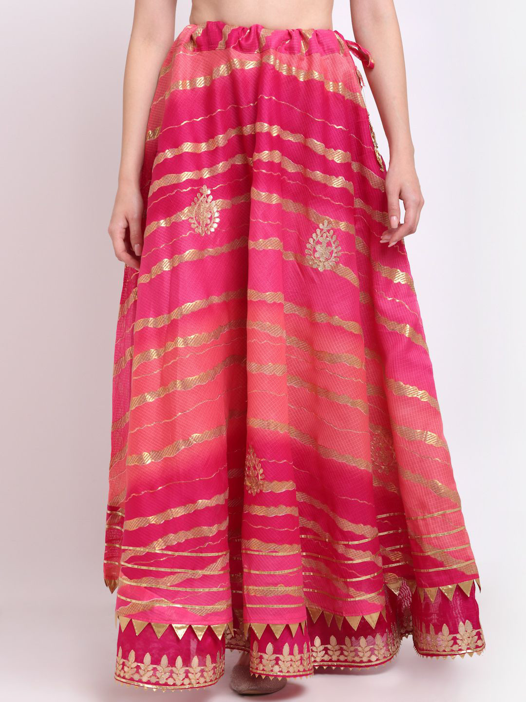 SOUNDARYA Printed Kota Doriya Hand Gota Patti Work Skirt