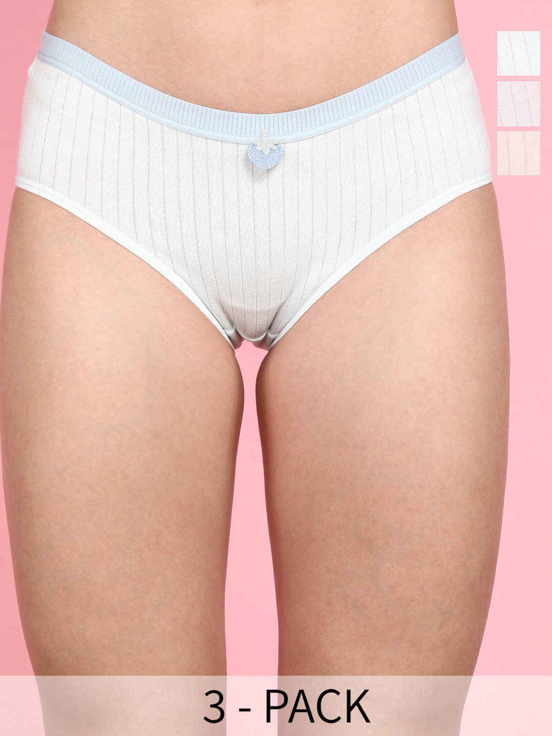 wincly fashion Pack Of 3 Mid Rise Ribbed Anti Bacterial Hipster Briefs FRUITBOW/MC/PO3/M