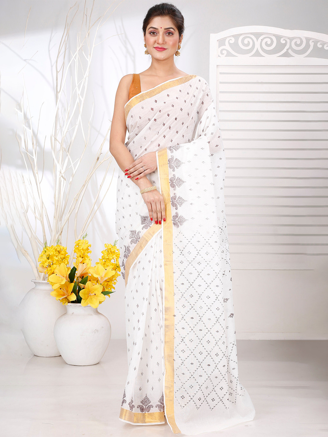 DipDiya Ethnic Motifs Pure Cotton Taant Saree