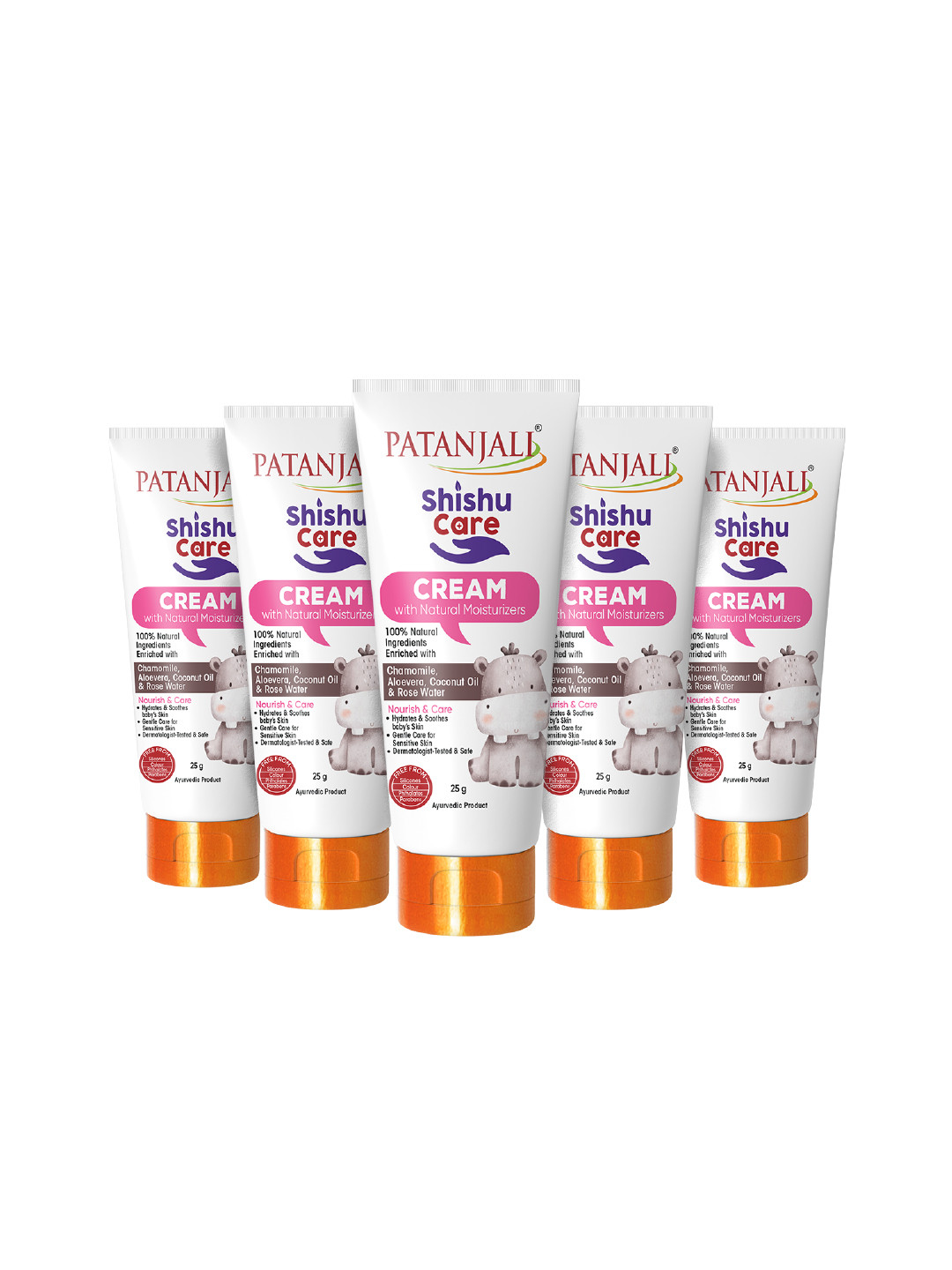 Patanjali Set of 5 Shishu Care Baby Cream with Chamomile & Aloe Vera - 25 g Each