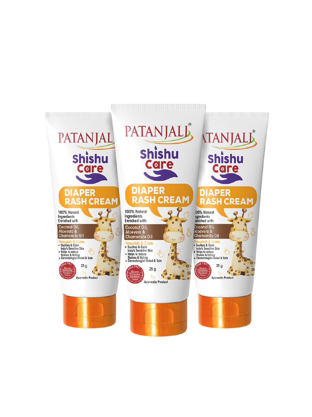 Patanjali Set of 3 Shishu Care Diaper Rash Cream for Coconut Oil & Aloe Vera - 25 g Each