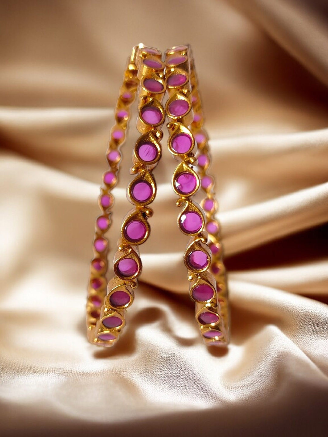 Pihtara Jewels Set Of 2 Gold-Plated Stone Studded Bangle