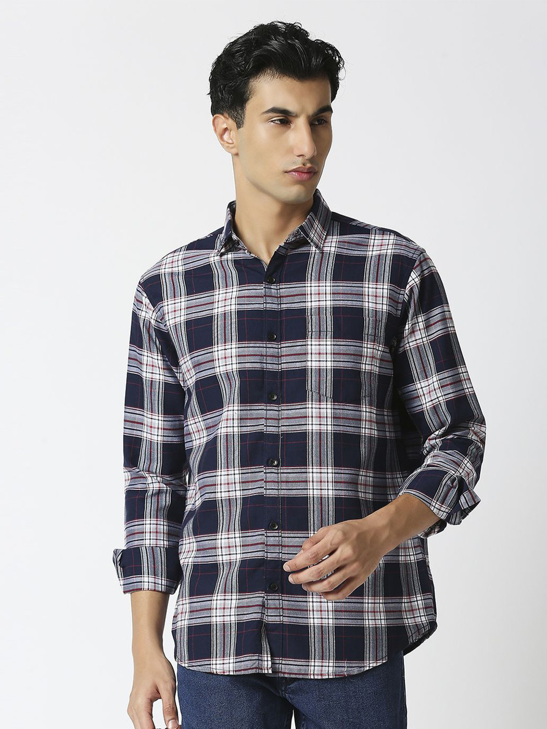 HJ HASASI Men Relaxed Tartan Checks Opaque Casual Shirt