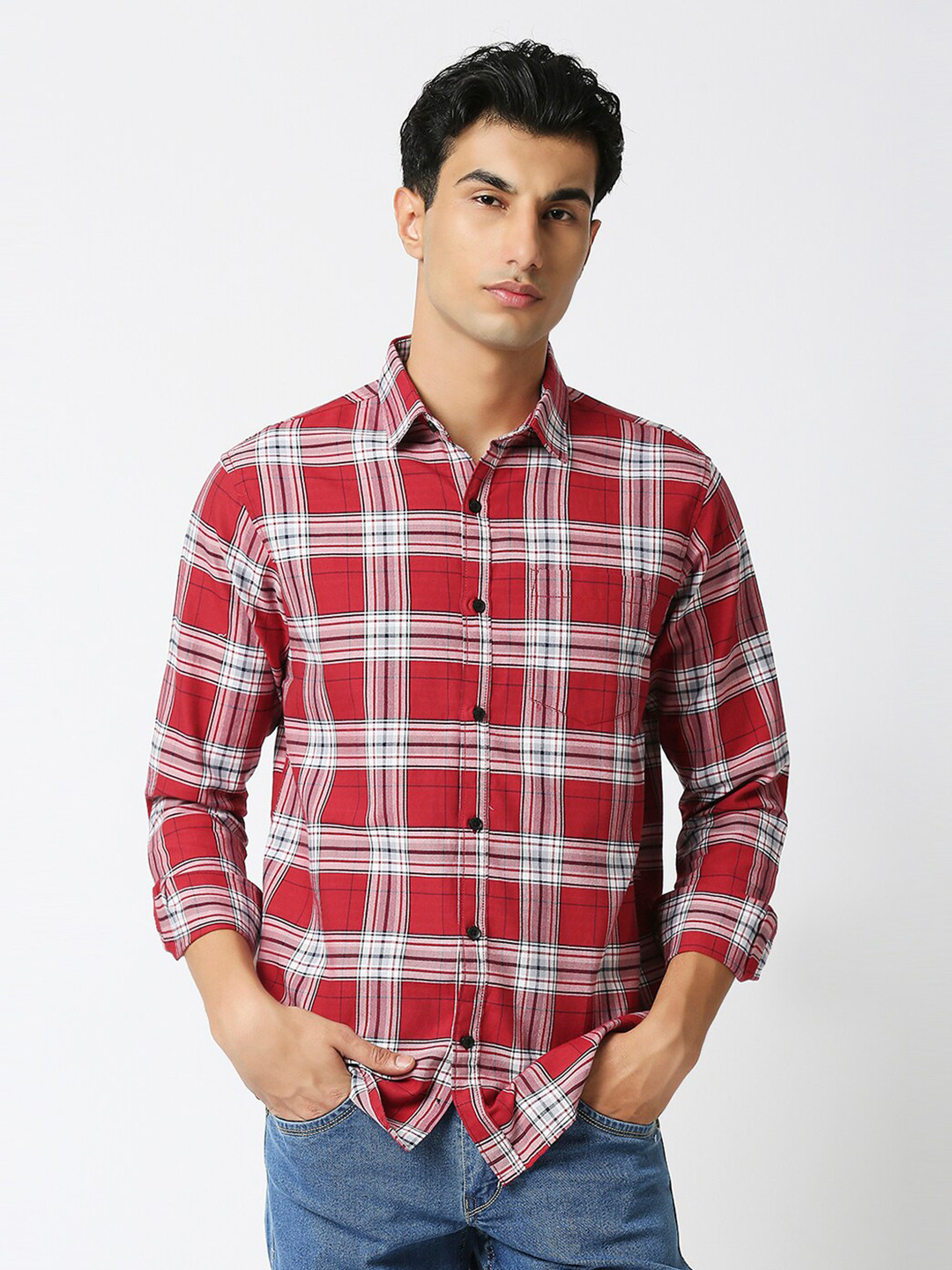 HJ HASASI Men Relaxed Tartan Checks Opaque Casual Shirt