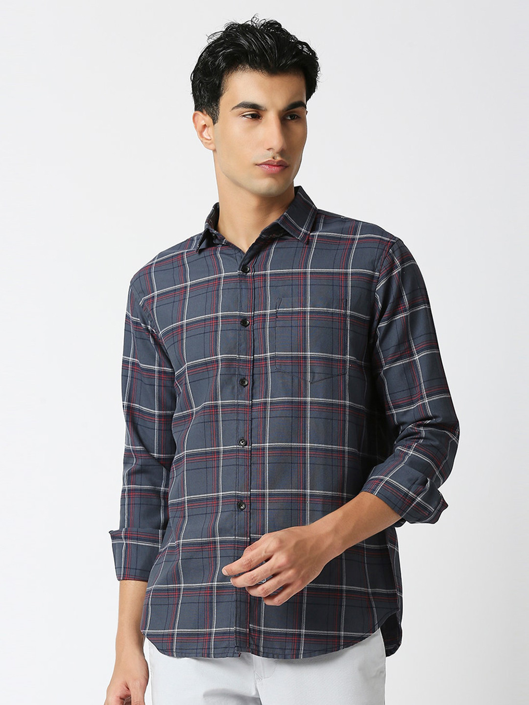 HJ HASASI Men Relaxed Tartan Checks Opaque Casual Shirt
