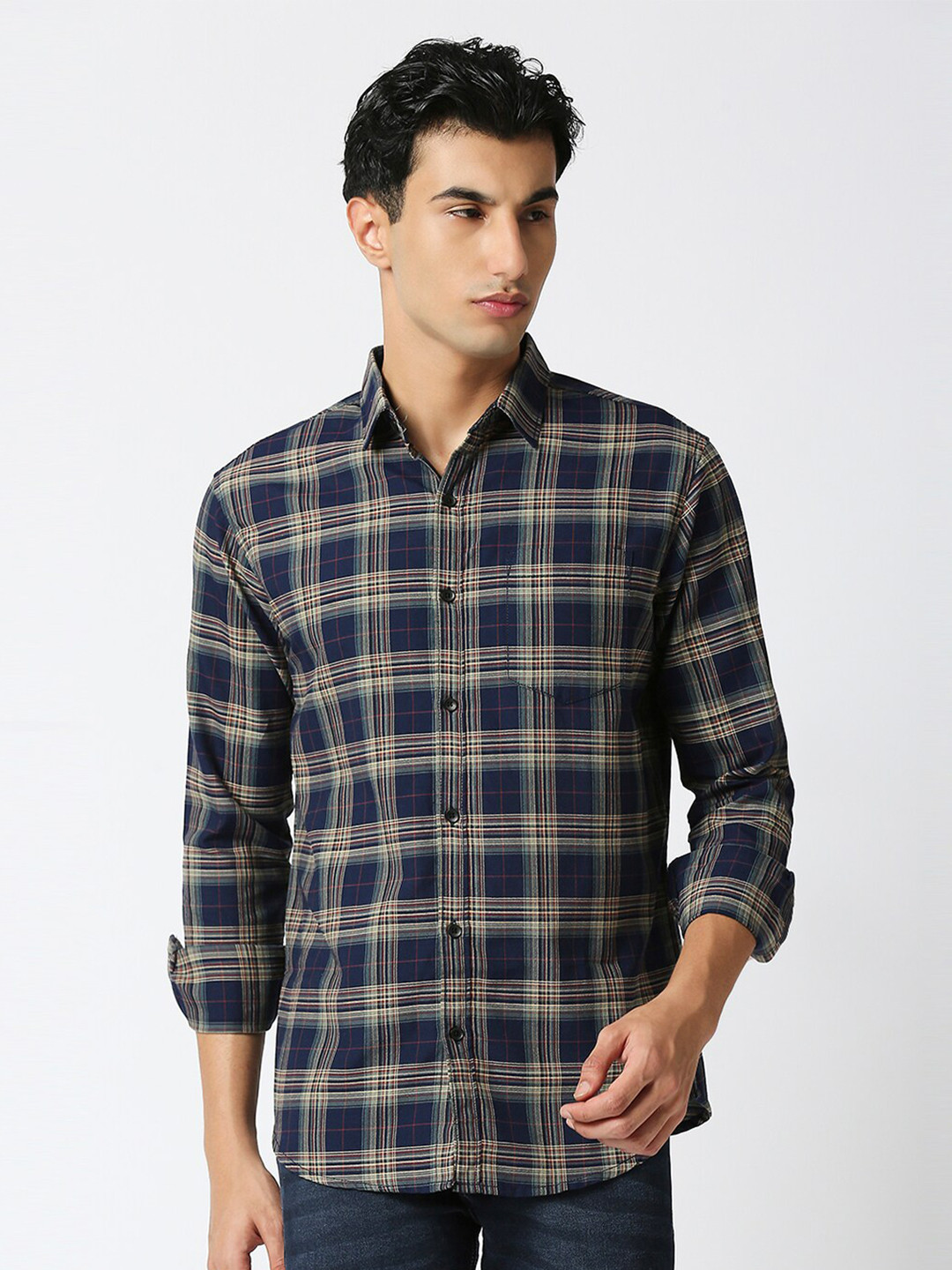 HJ HASASI Men Relaxed Tartan Checks Opaque Casual Shirt