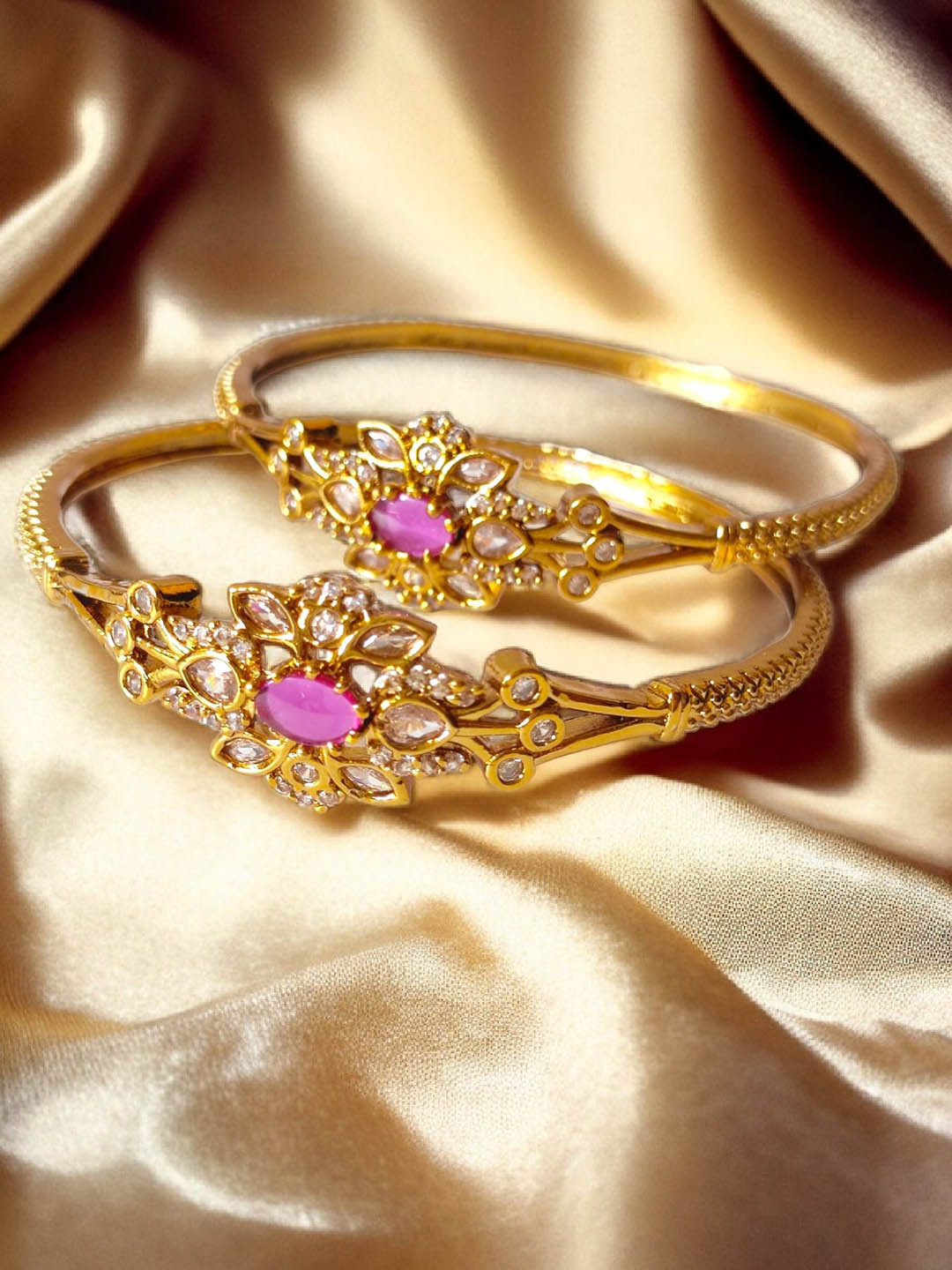 Pihtara Jewels Set Of 2 Gold-Plated Stone Studded Bangle