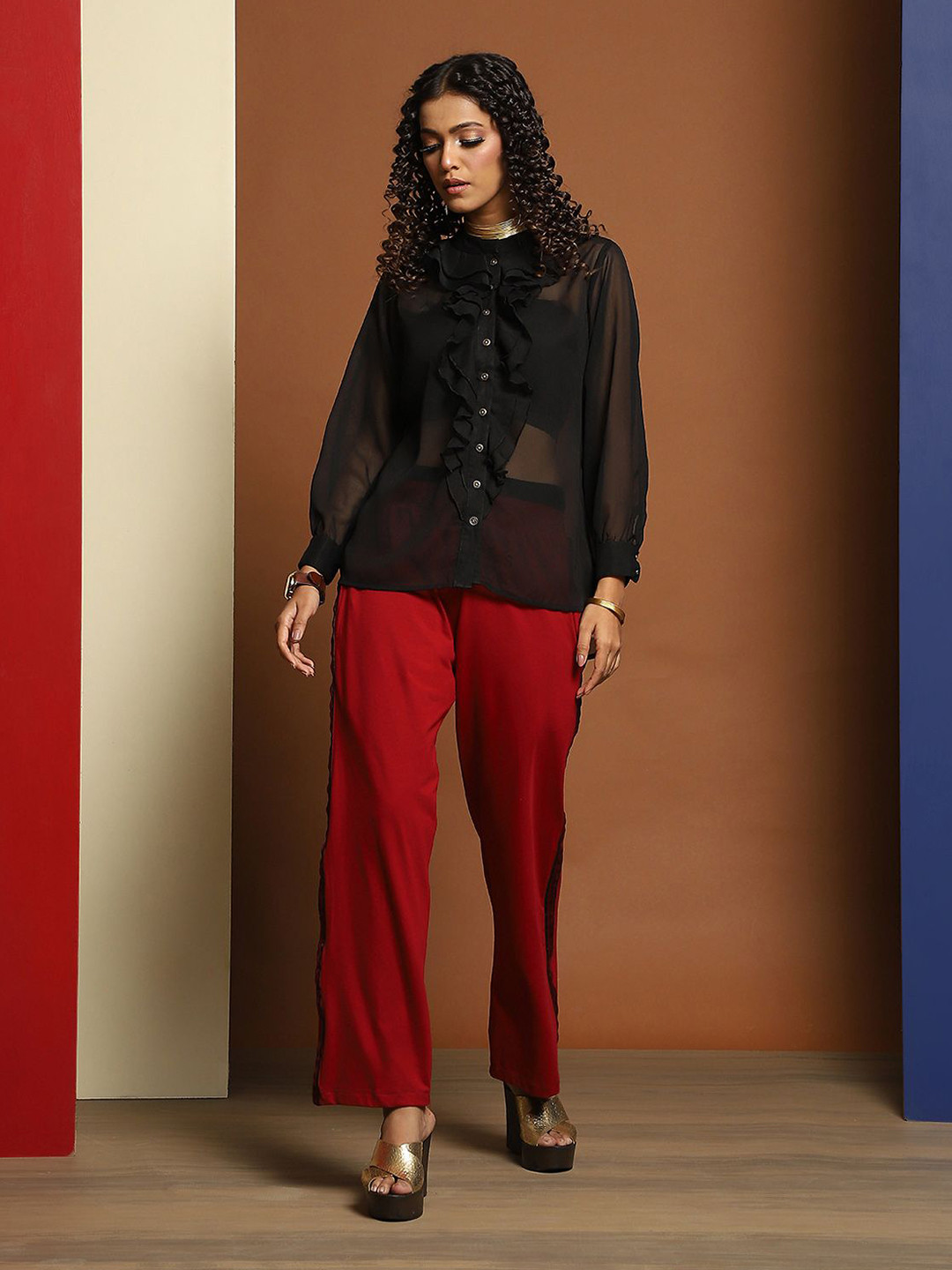 Baawri Women Semi Sheer Ruffles Top