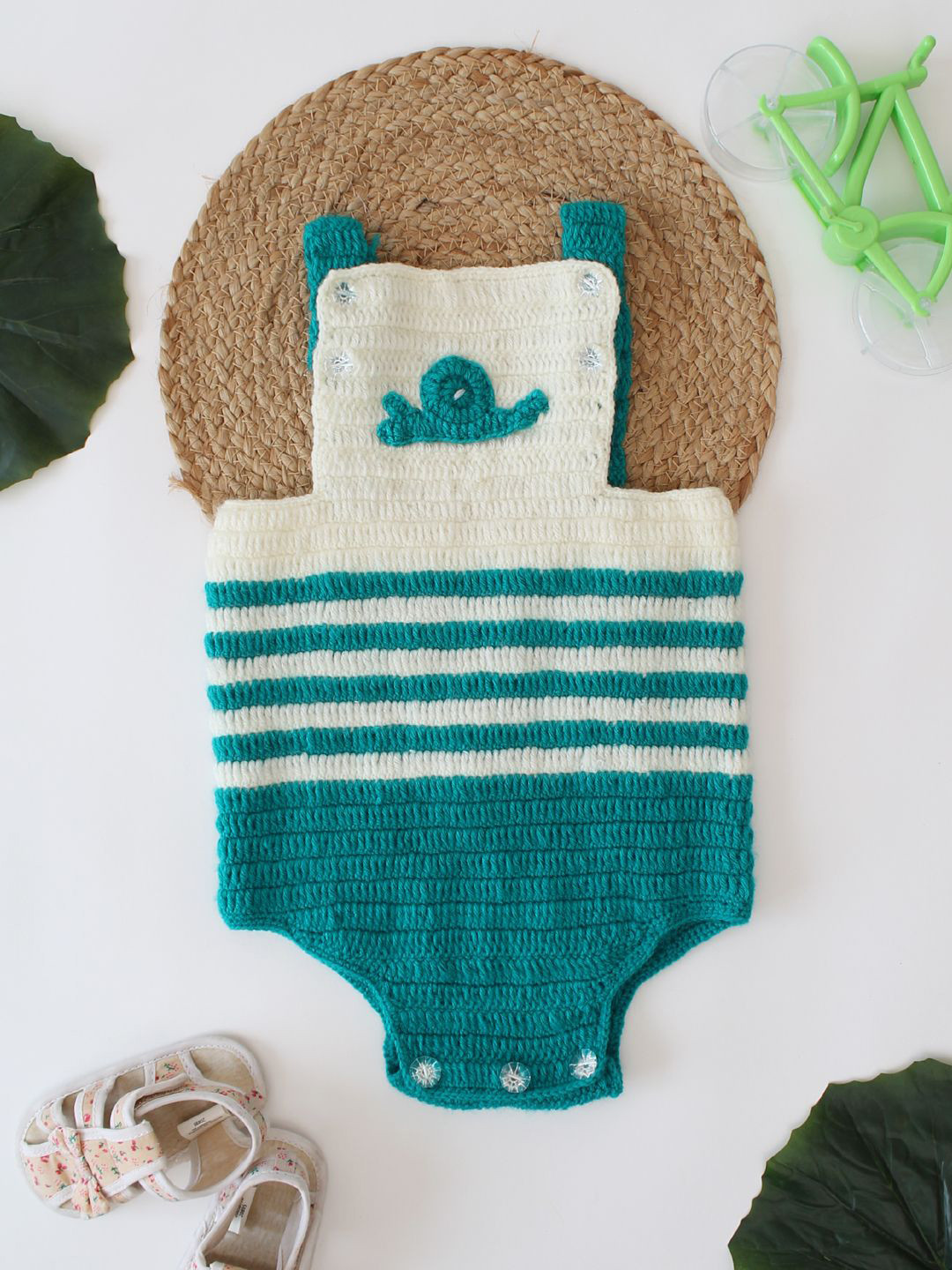Woonie Infants Striped With Fish Applique Bodysuit