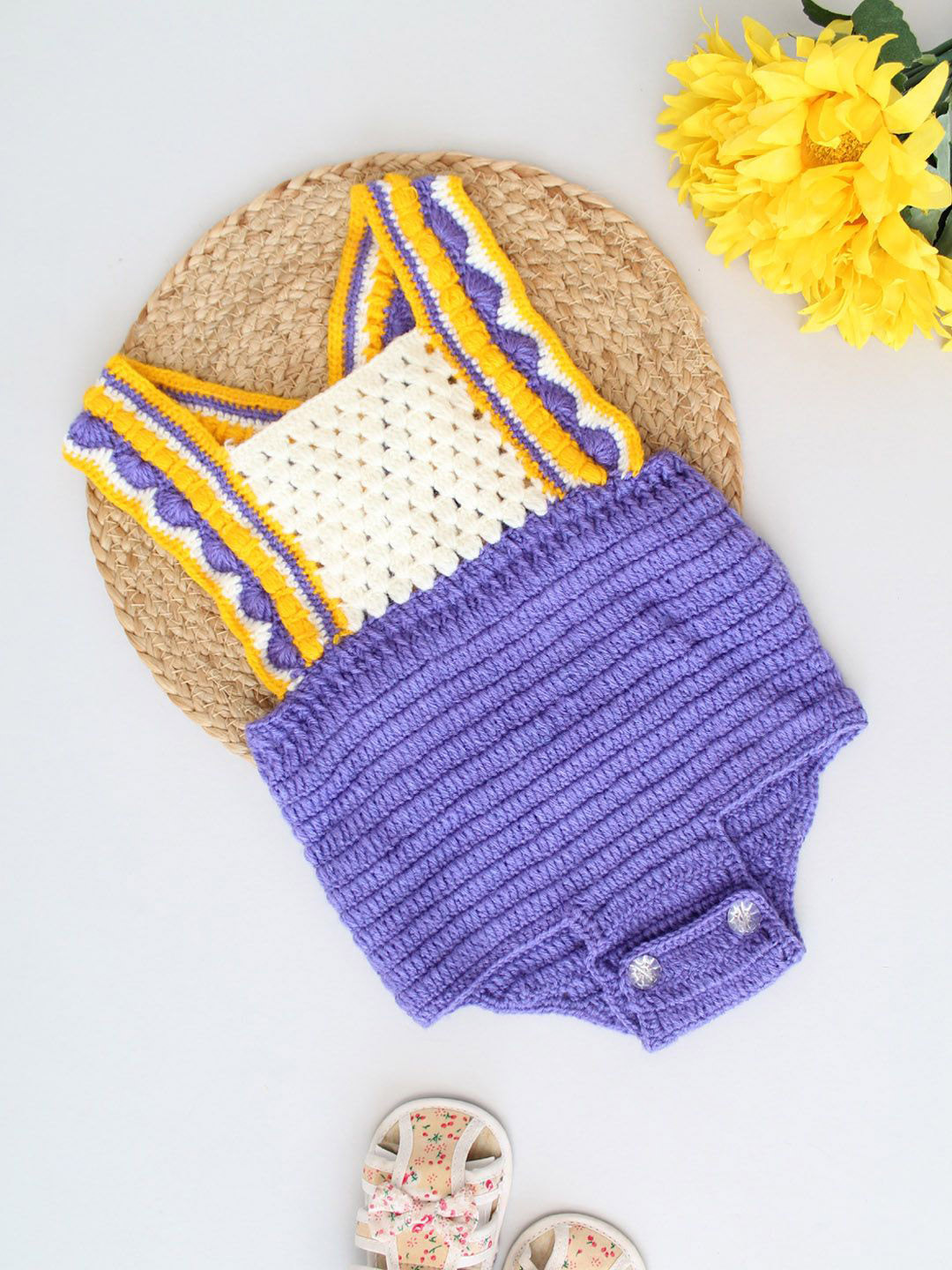 Woonie Infant Girls Crochet Cross Back Bodysuit