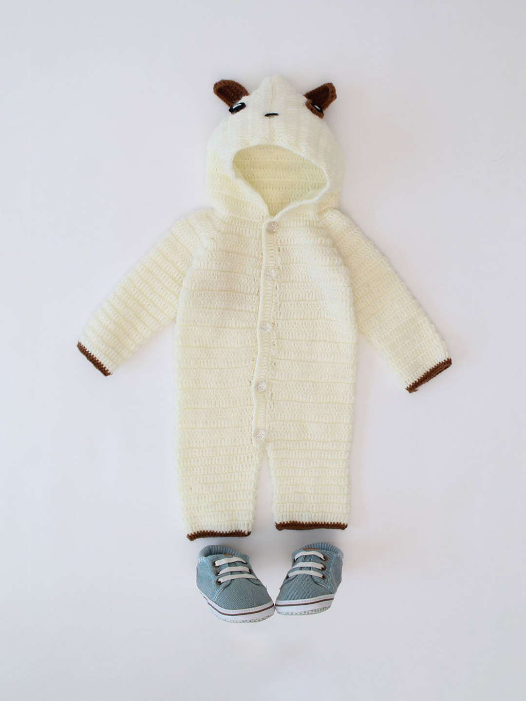 Woonie Infant Boys Crochet Animal Design Hooded Rompers