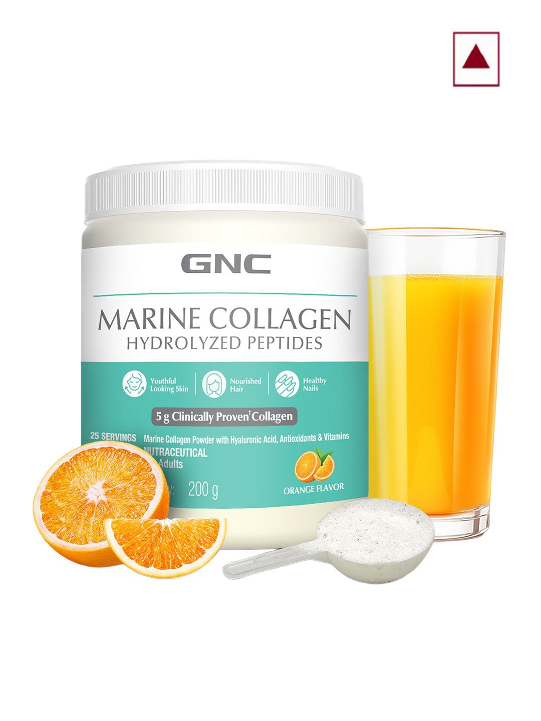 GNC Marine Collagen Orange Flavour Hydrolyzed Peptides Powder With Hyaluronic Acid - 200g