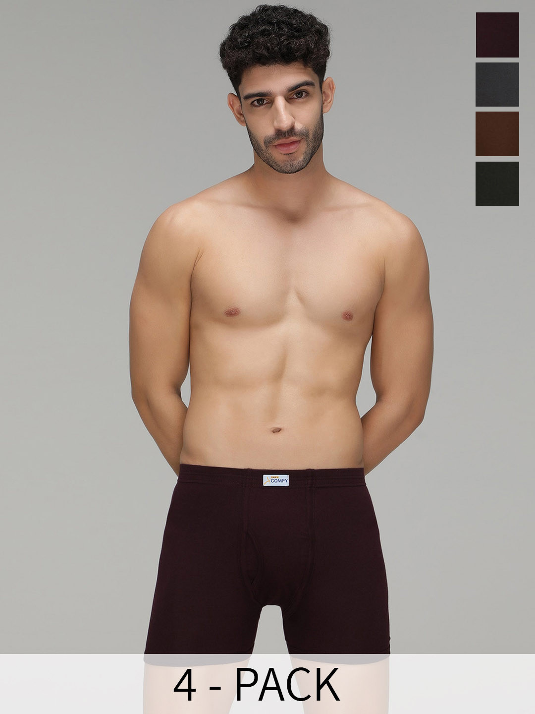 AMUL COMFY Men Pack Of 4 Pure Cotton Breathability Trunk AC-FCTRIE-CH-RW-OL-LTB-XL-4PC