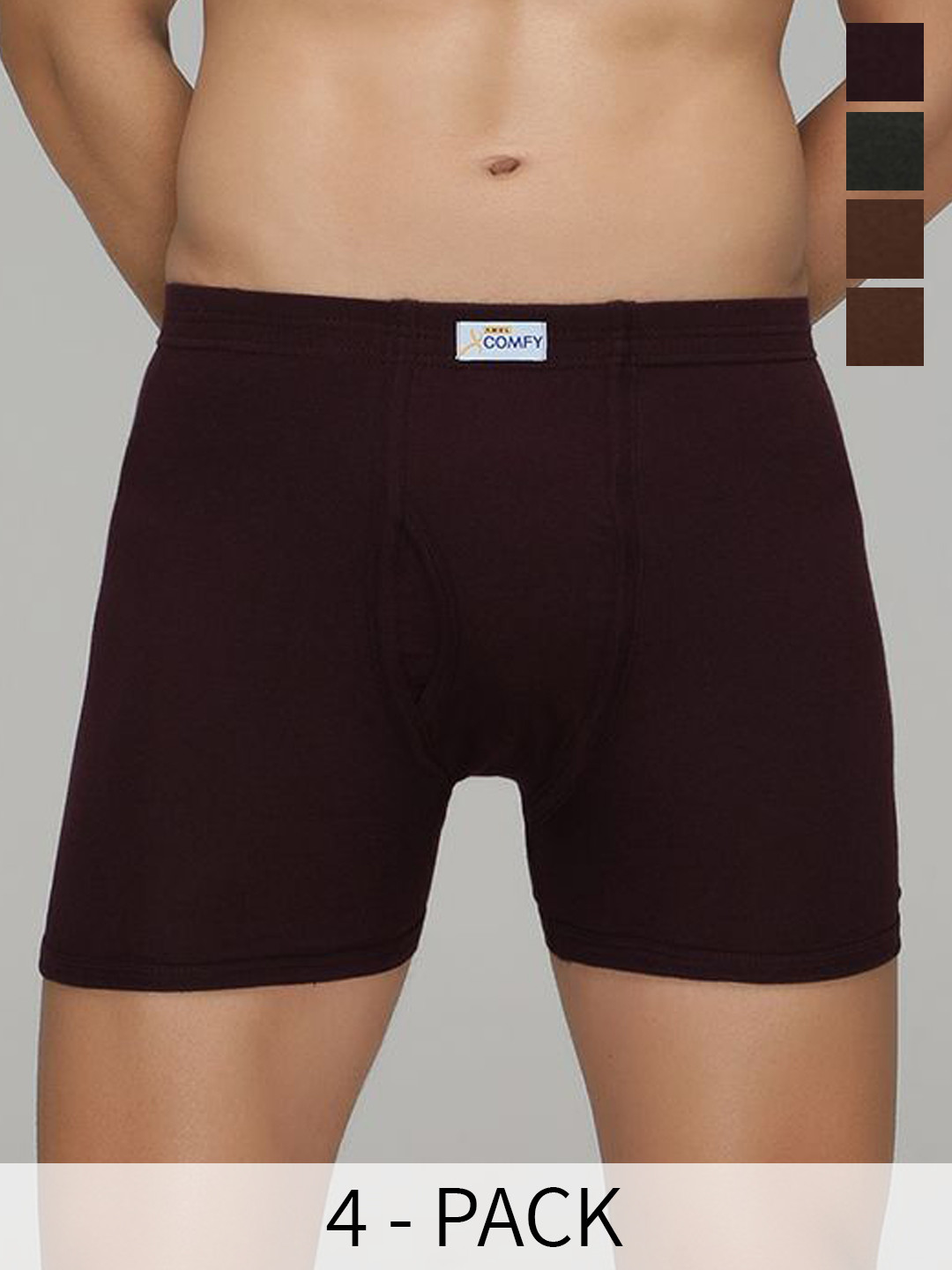 AMUL COMFY Men Pack Of 4 Solid Pure Cotton Trunks - AC-FCTRIE-CH-RW-OL-LTB-XS-4PCMen Pac