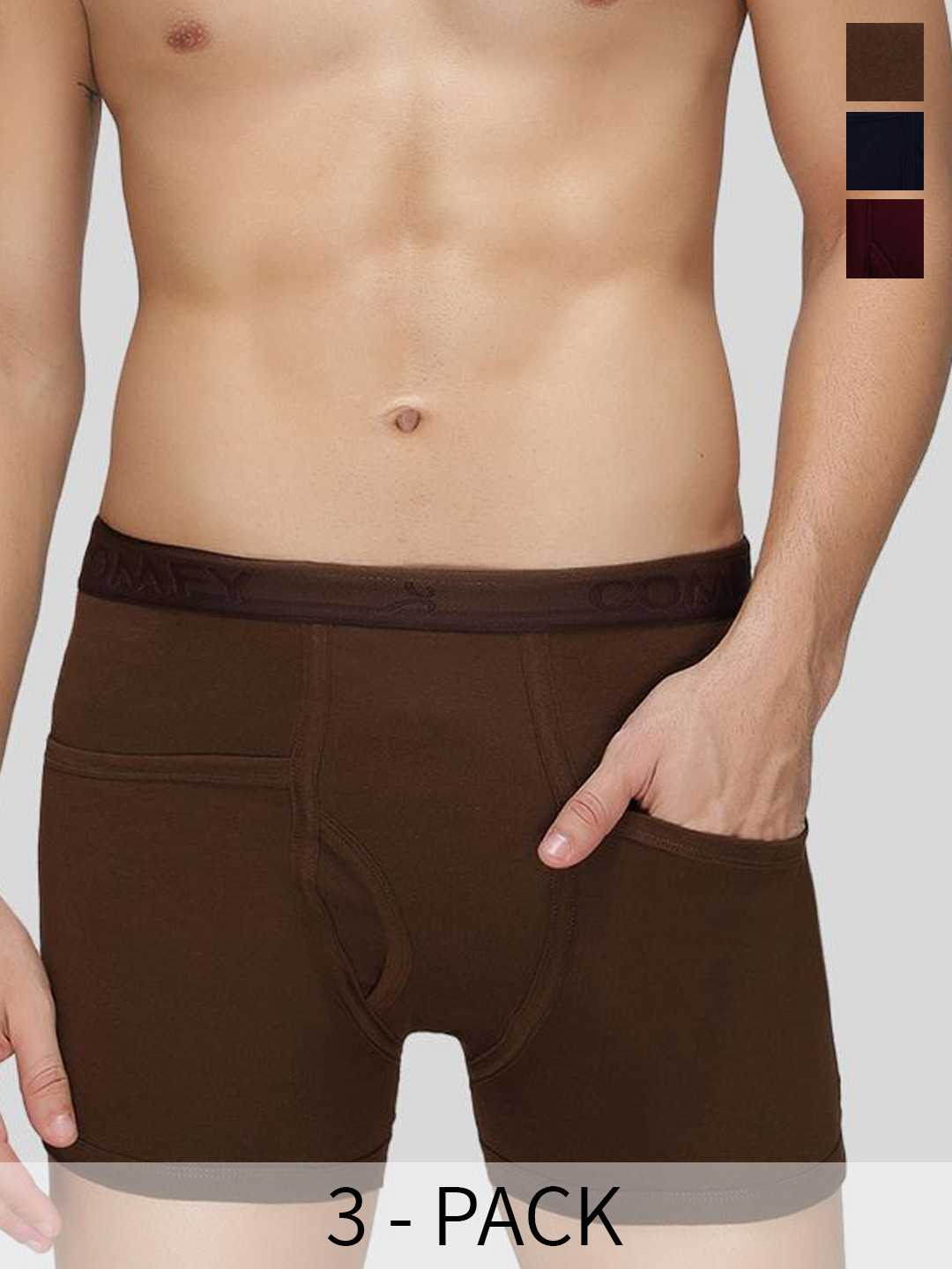 AMUL COMFY Pack of 3 Cotton Trunk AC-LPTROE-LTB-MAR-NY-S