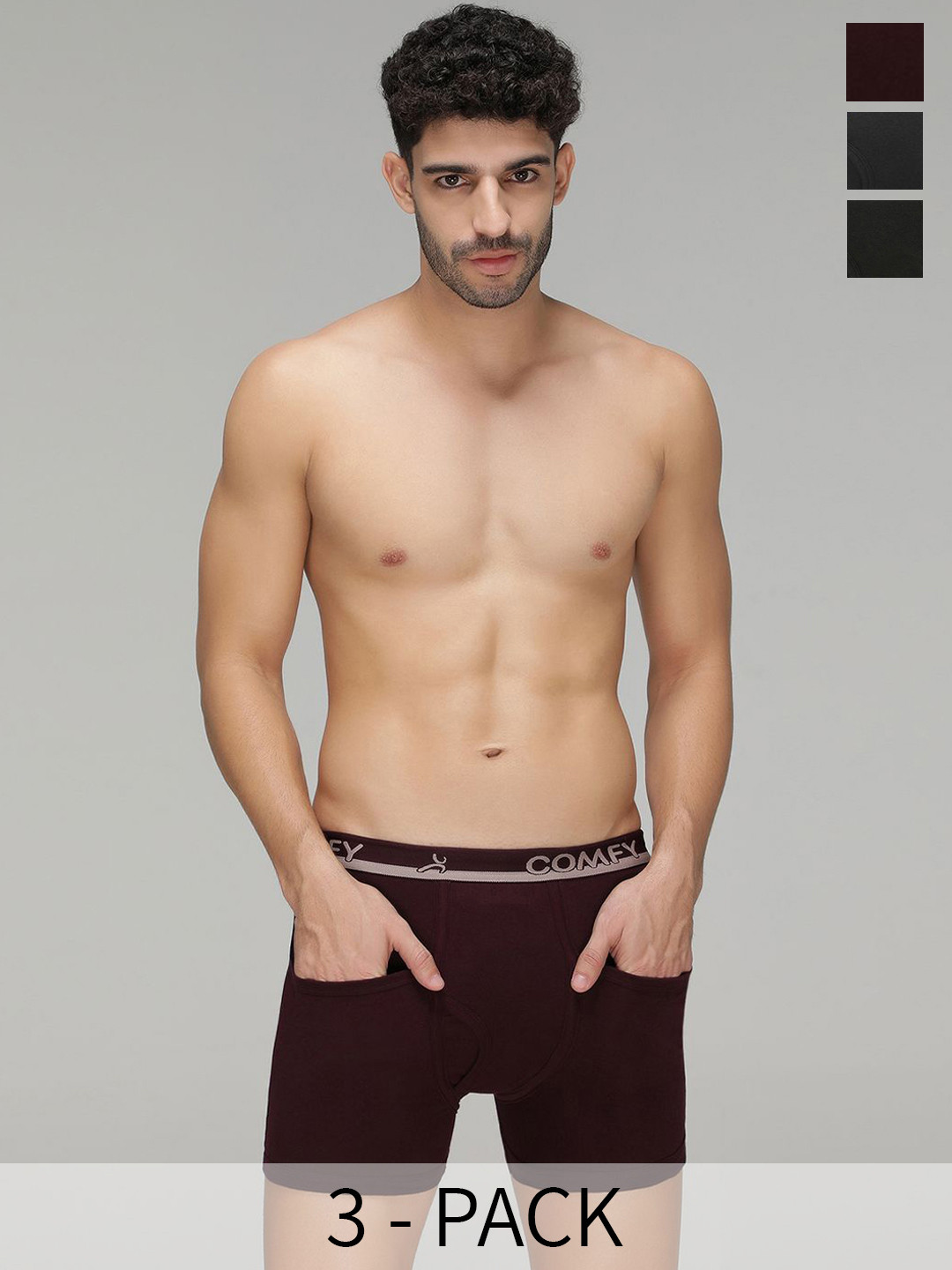 AMUL COMFY Pack of 3 Breathablity Trunks AC-LPTROE-CH-RW-OL-XL