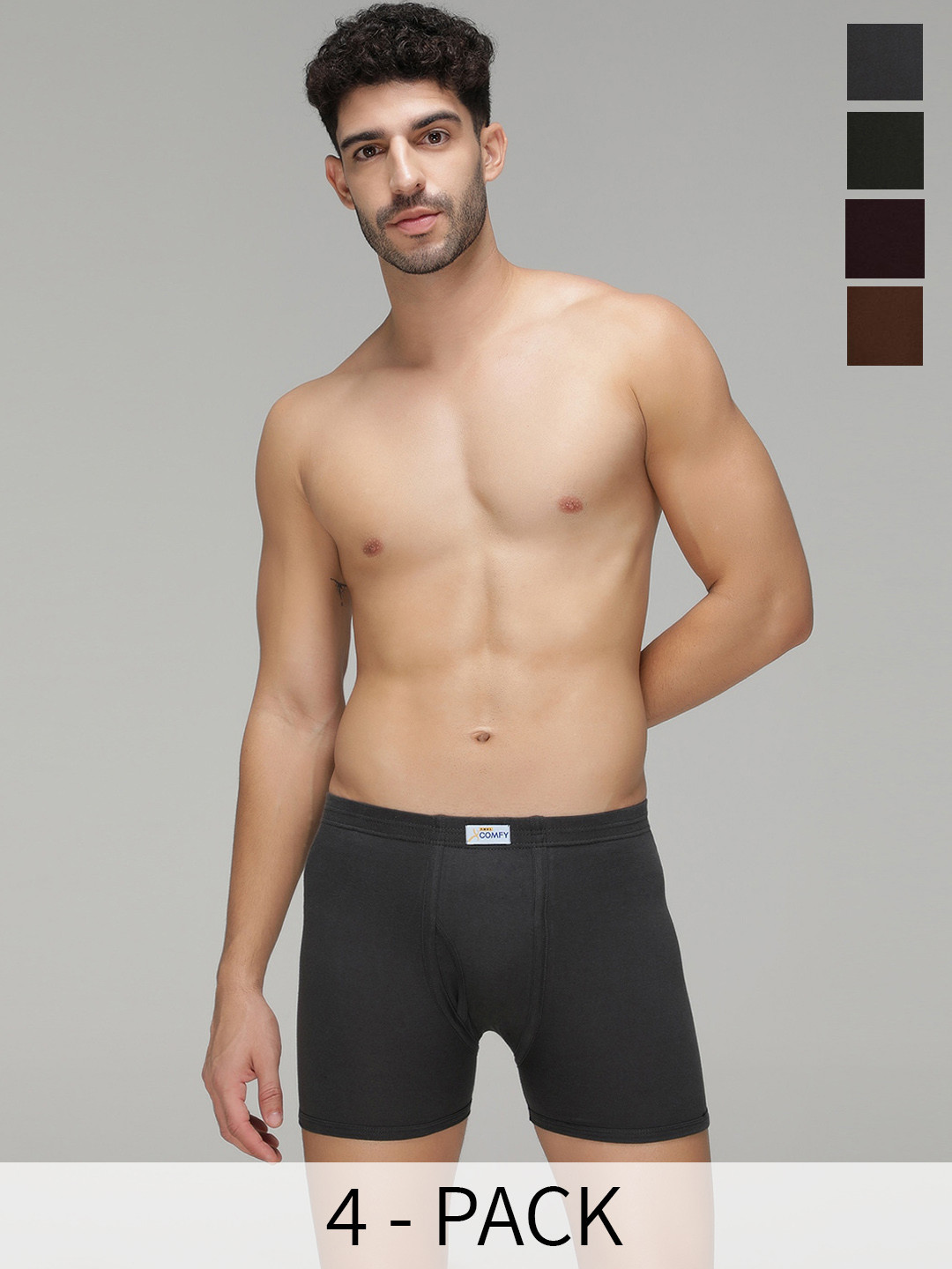 AMUL COMFY Pack of 4 Pure Cotton Breathability Trunks AC-FCTRIE-CH-RW-OL-LTB-3XL-4PC