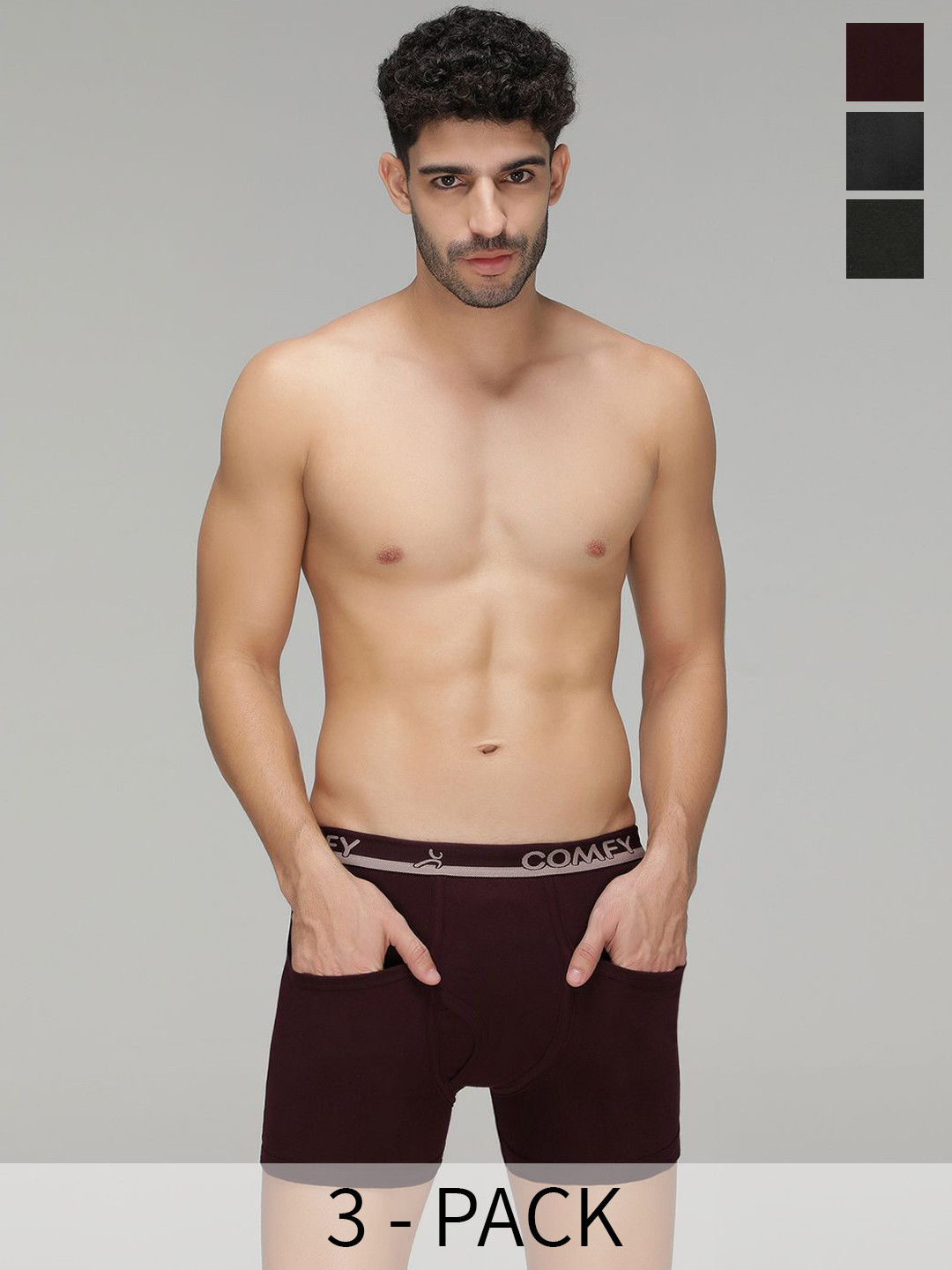 AMUL COMFY Pack of 3  Pure Cotton Breathablity Trunks AC-LPTROE-CH-RW-OL-S