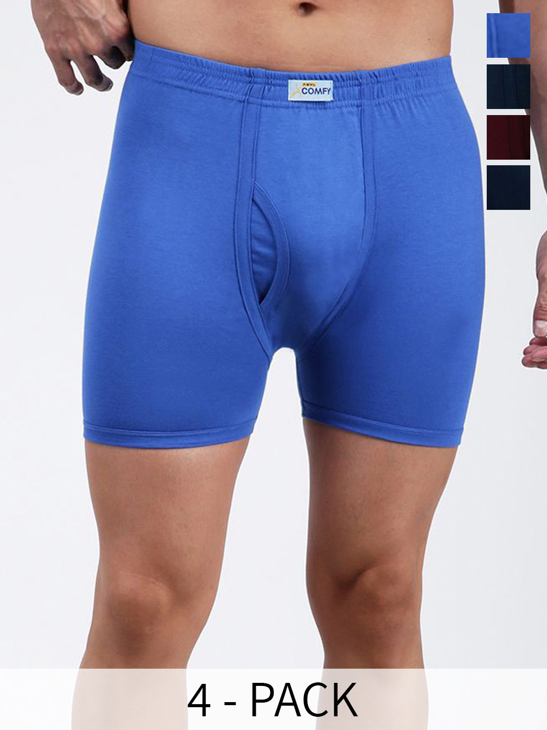 AMUL COMFY Pack Of 4 Mid-Rise Pure Cotton Trunks AC-FCTRIE-AF-SB-NY-MAR-S-4PC