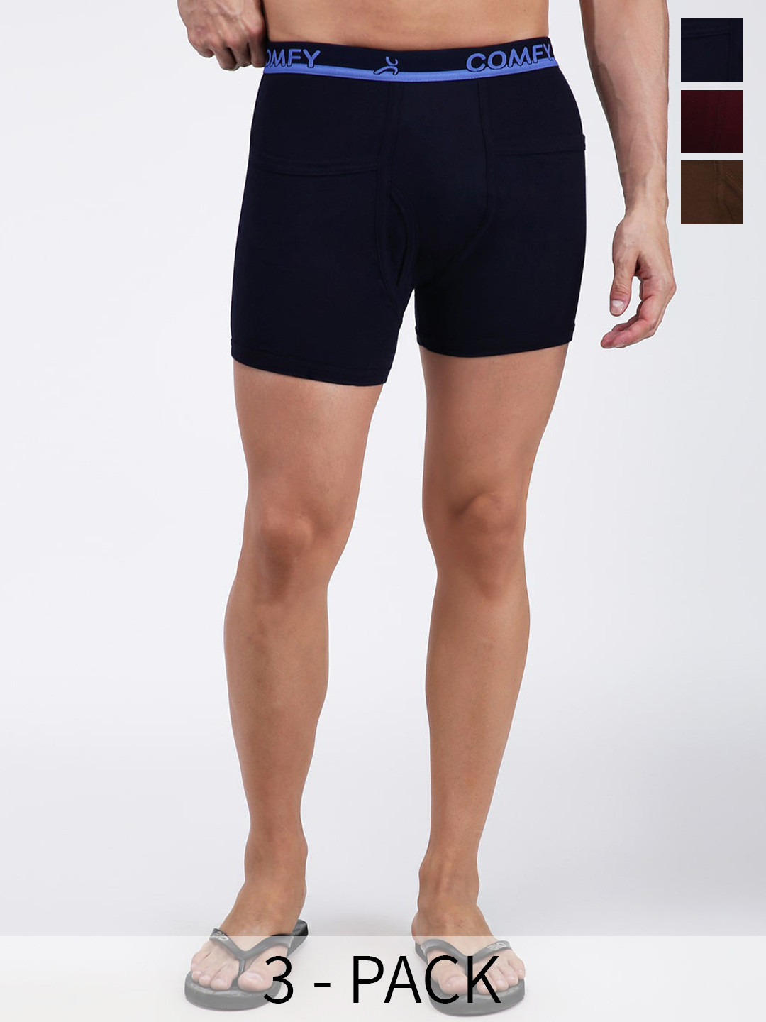 AMUL COMFY Pack of 3 Pure Cotton Breathability Trunks AC-LPTROE-LTB-MAR-NY-3XL-3PC