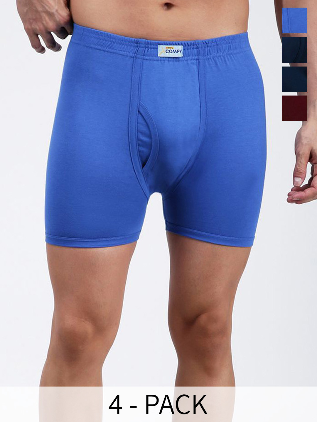 AMUL COMFY Pack Of 4 Mid-Rise Pure Cotton Trunks AC-FCTRIE-AF-SB-NY-MAR-XL-4PC