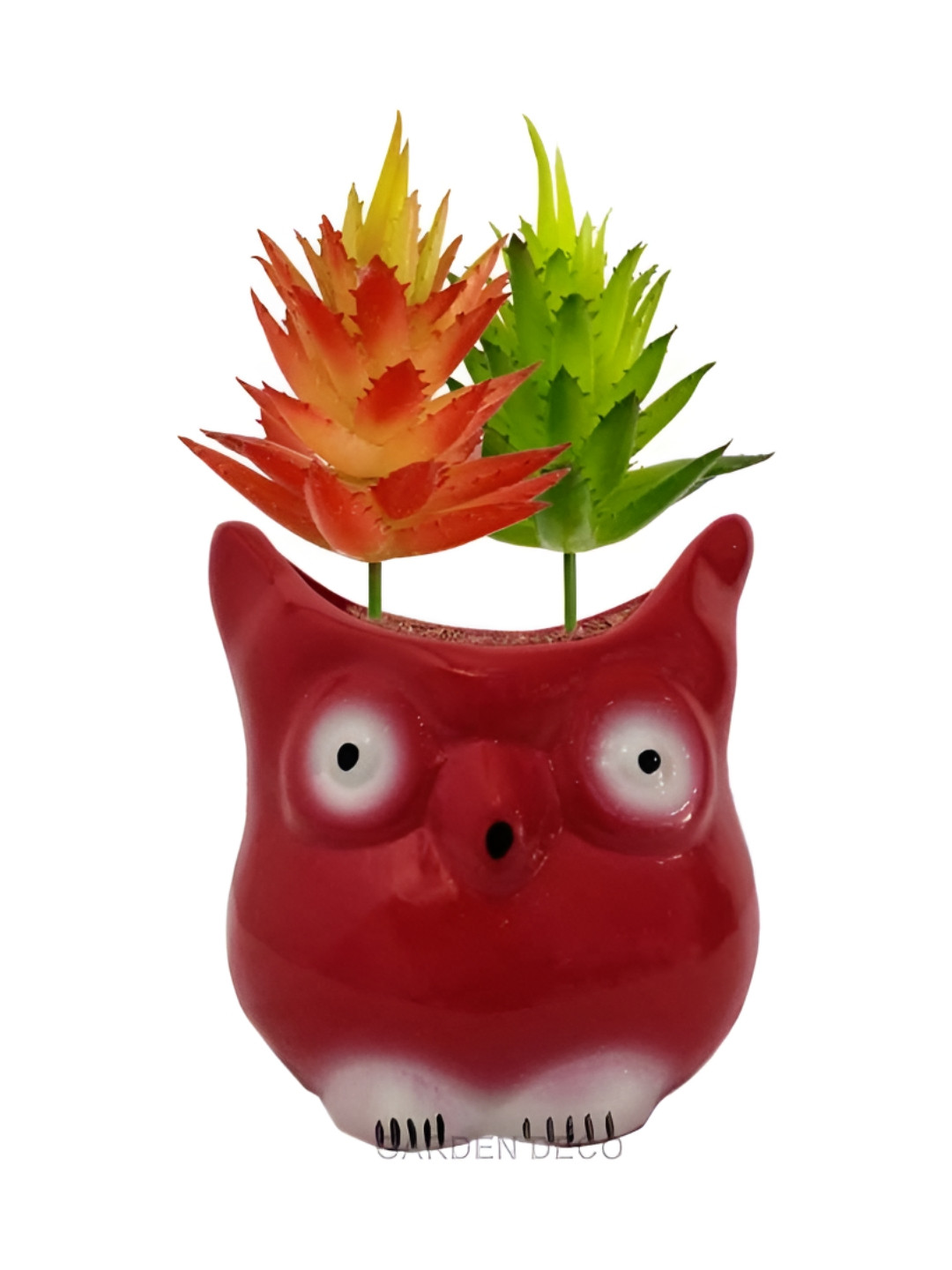 Garden Deco Red Cute Owl Ceramic Pot