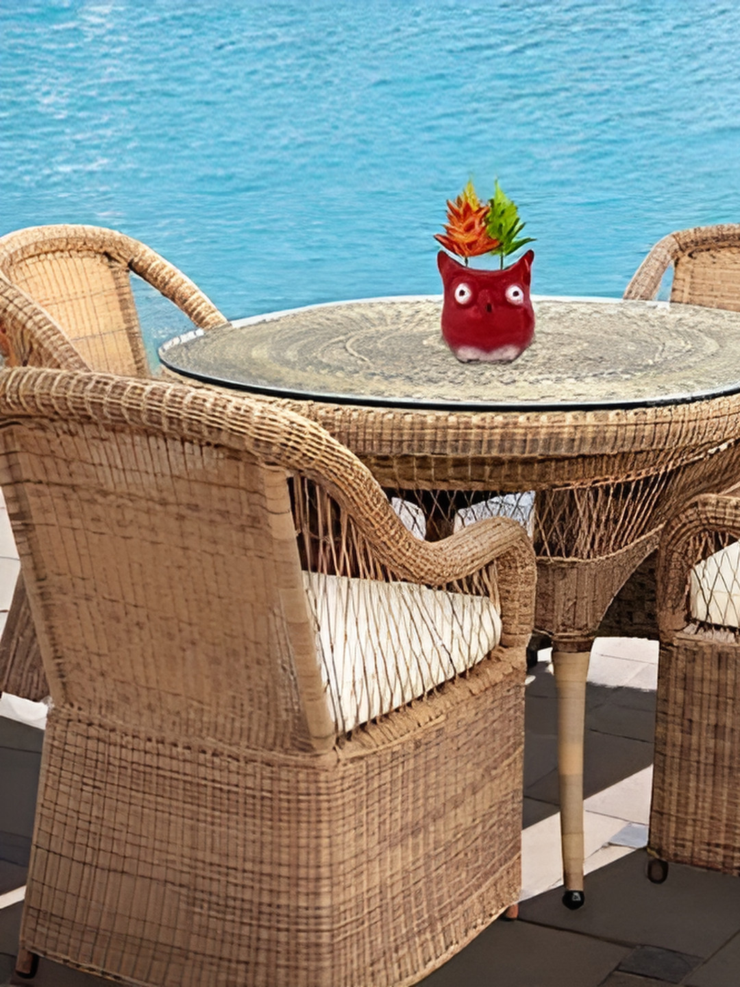 Garden Deco Red 4 Pieces Owl Planters