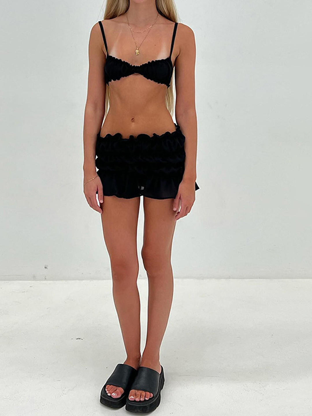 LULU & SKY Ruffle-Trim Strap Top & Low Waist Skirt Co-Ords