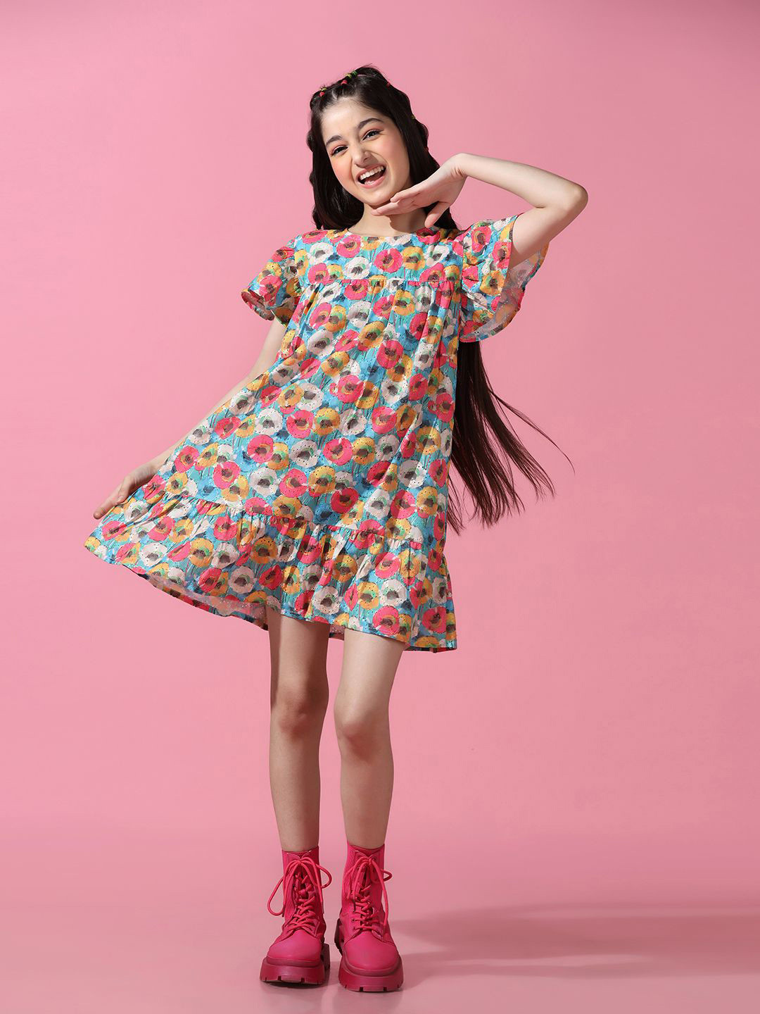 Cherry & Jerry Girls Floral Print Bell Sleeve A-Line Dress