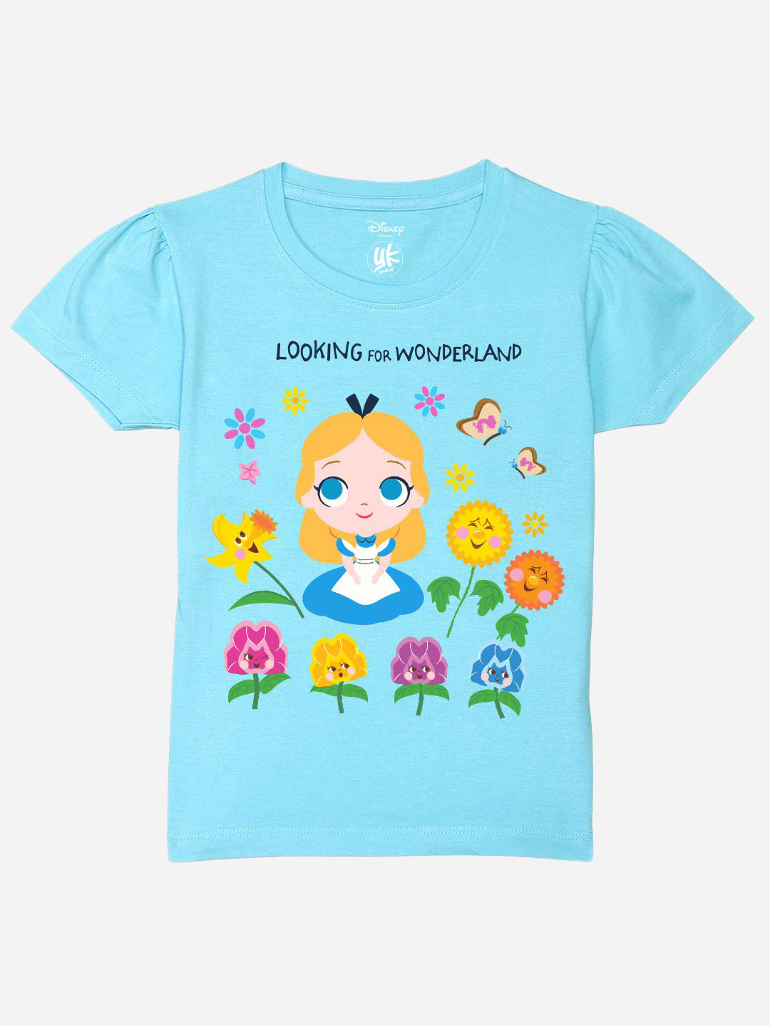 YK Disney Girls Alice in Wonderland Printed Pure Cotton Applique T-shirt