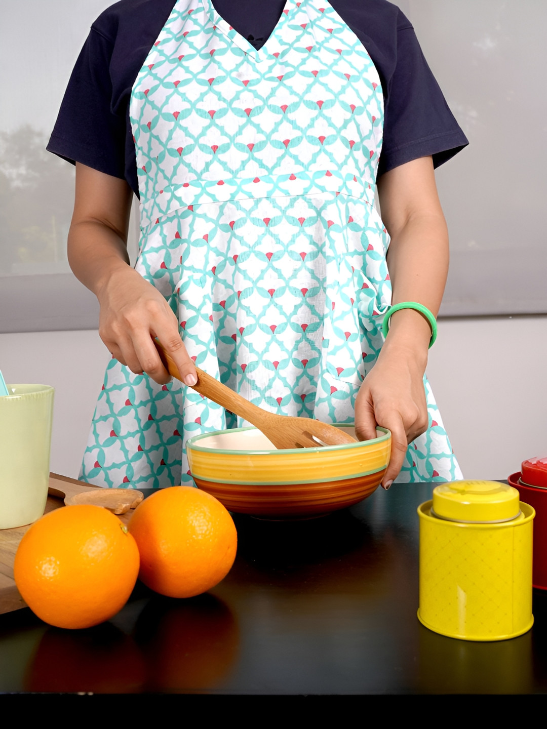 Ratan Cart Sea Green Printed Cotton Apron