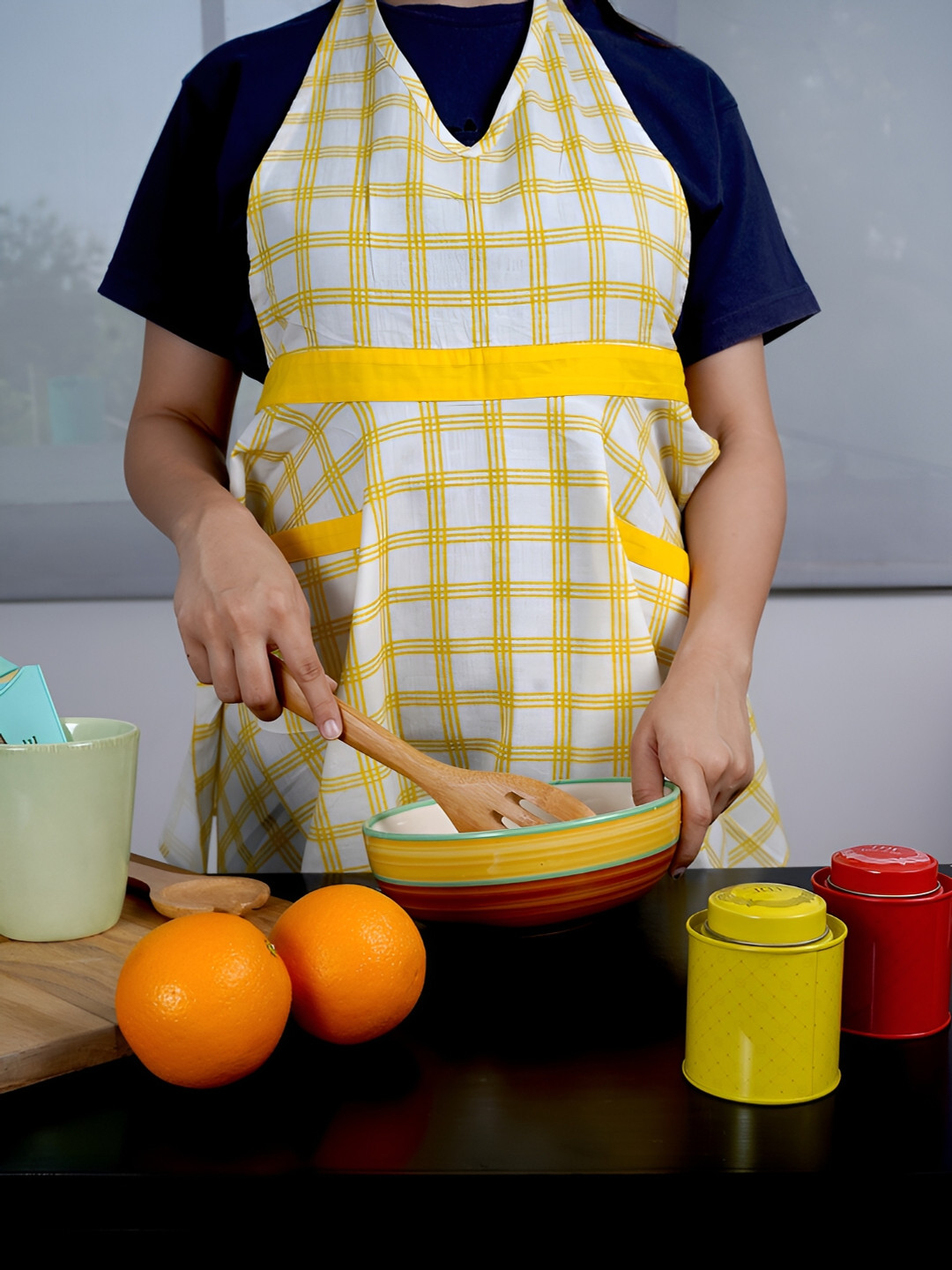 Ratan Cart Yellow Checked Cotton Apron