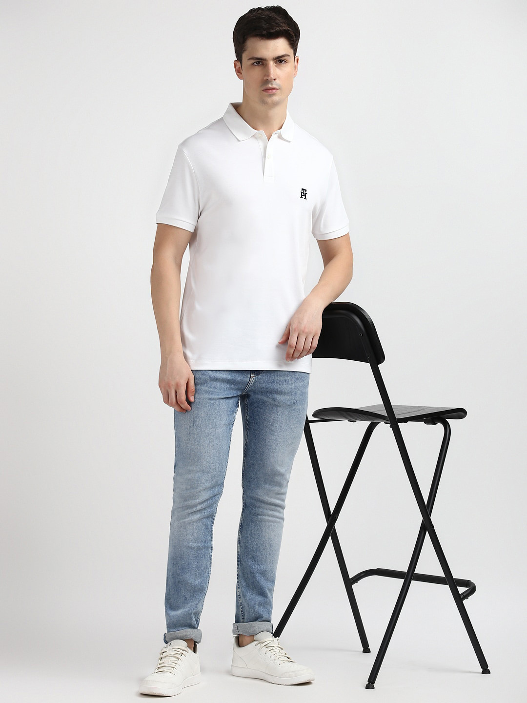 Tommy Hilfiger Men Striped Mandarin Collar Pockets T-shirt