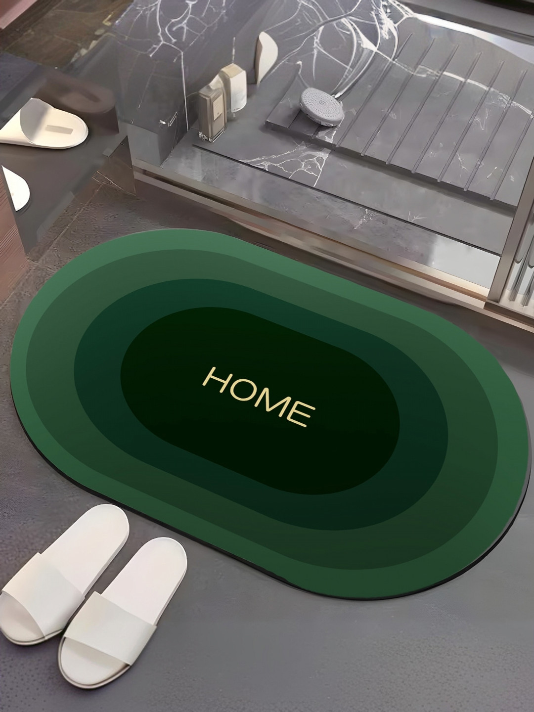 UMAI Green 300 GSM Oval Shaped Anti Skid  Bath Rugs