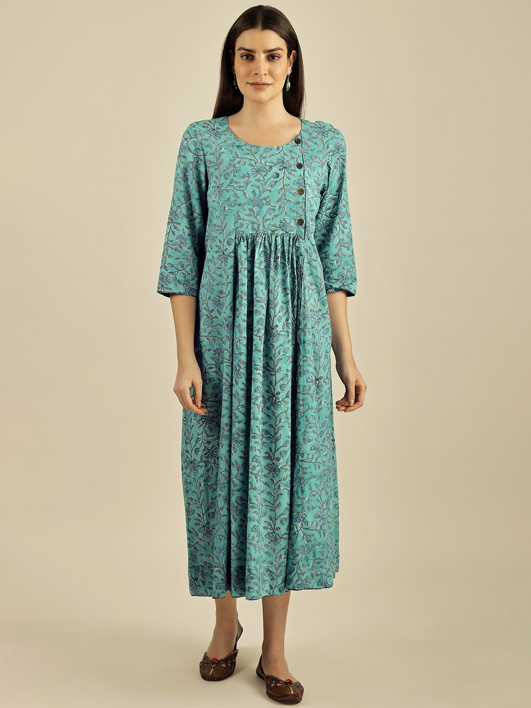 Exotic India Women Floral Print A-Line Midi Dress