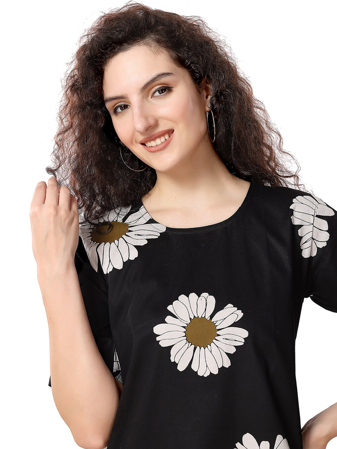 NIGHT FLOSS Printed cotton blend short Nightdress