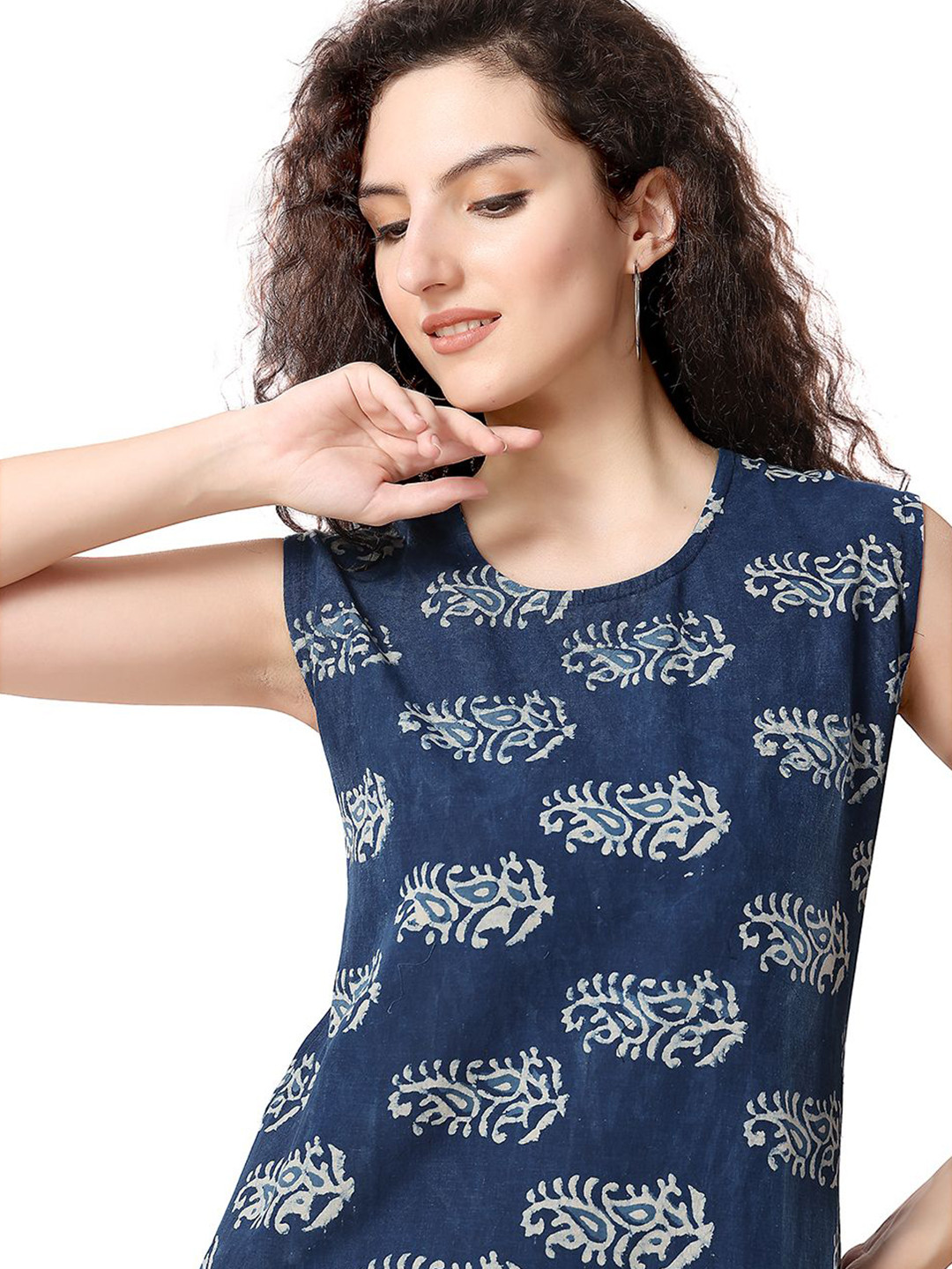 NIGHT FLOSS Printed pure cotton knee length Nightdress