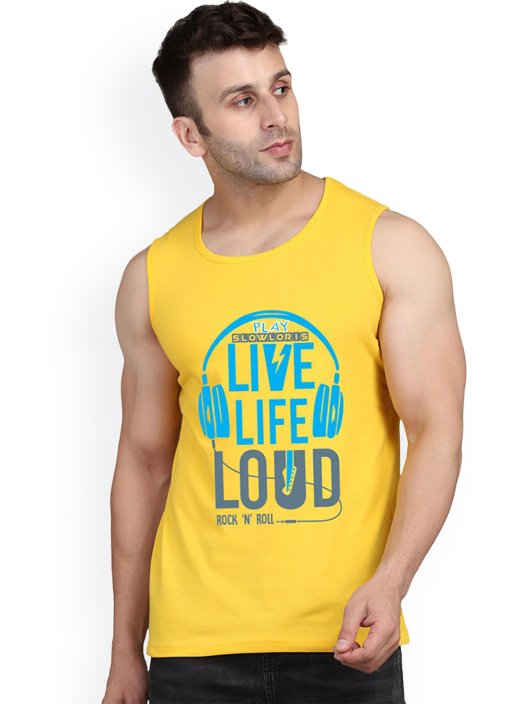 SLOWLORIS  Men Printed Innerwear Gym Vest SL26 LOUD YELLOW