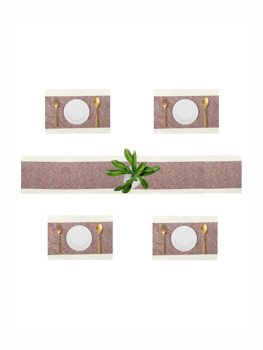 UniKart Brown 5 Pieces Printed Table Linen Set