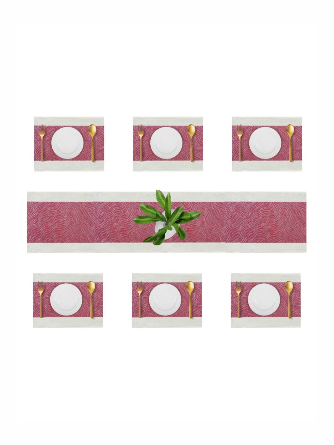 UniKart Red 7 Pieces Printed Table Linen Set