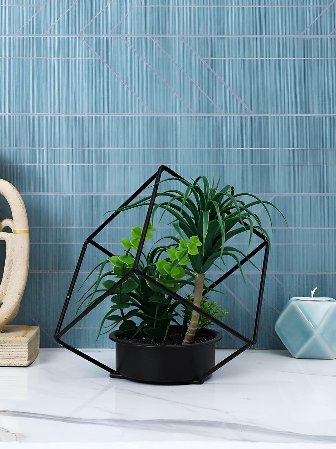 TAYHAA Green 1 Pieces Ponytail Palm Artificial Plant With Pot