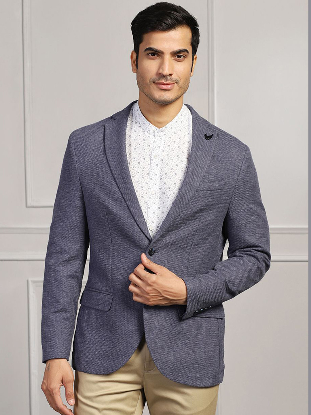 Blackberrys Men Self Design Long Sleeve Double Vent Single Breasted Blazers