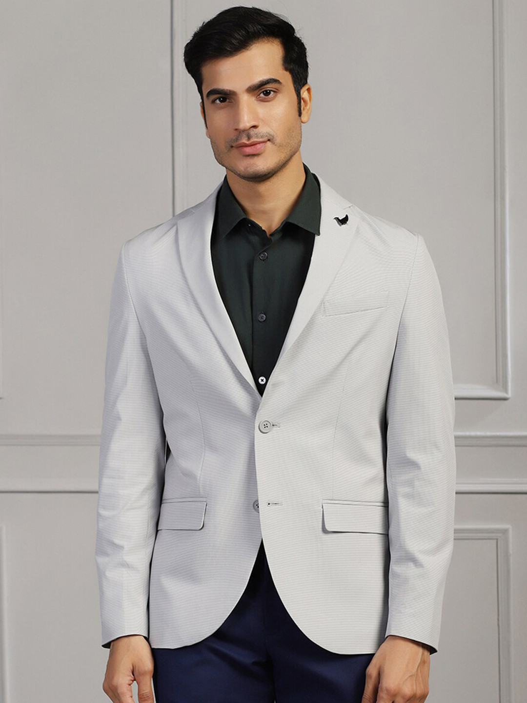 Blackberrys Men Formal Long Sleeves Light Grey Textured TechPro Blazer