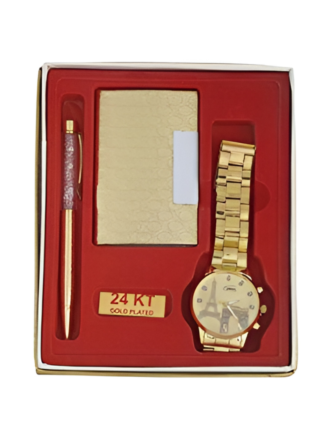 INTERNATIONAL GIFT 3-Pcs Beige Pen, Card Holder & Hand Watch Home Gift Sets