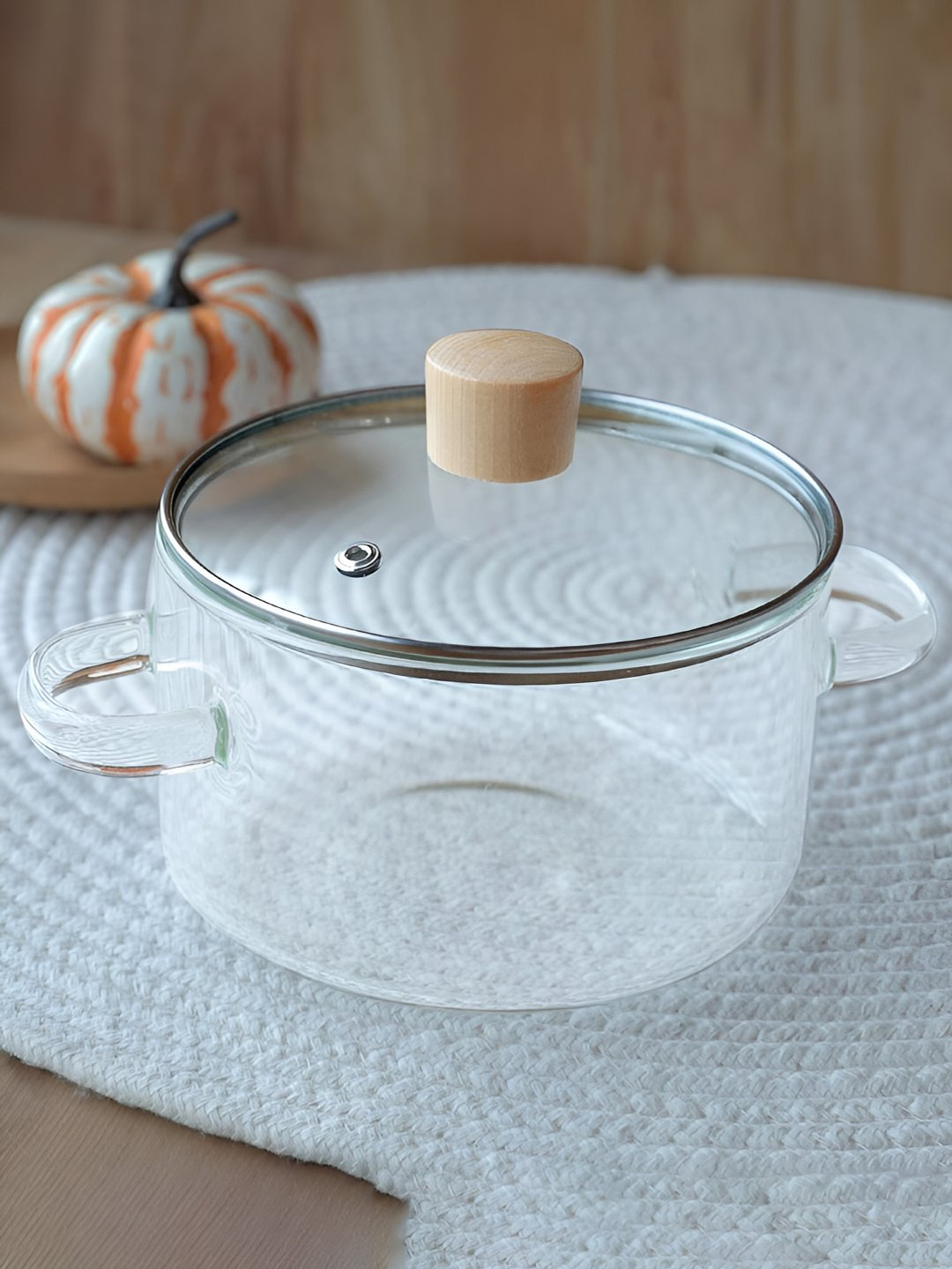 Ekhasa Transparent Borosilicate Glass Cooking & Serving Handi with Lid