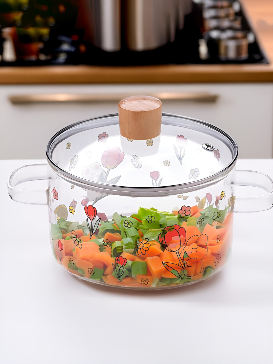 Ekhasa Transparent Borosilicate Glass Cooking & Serving Handi with Lid