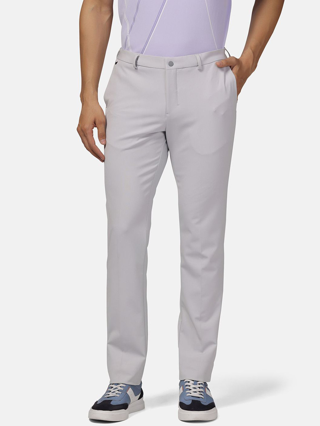 Blackberrys TechPro Men Light Grey Solid Formal Trouser