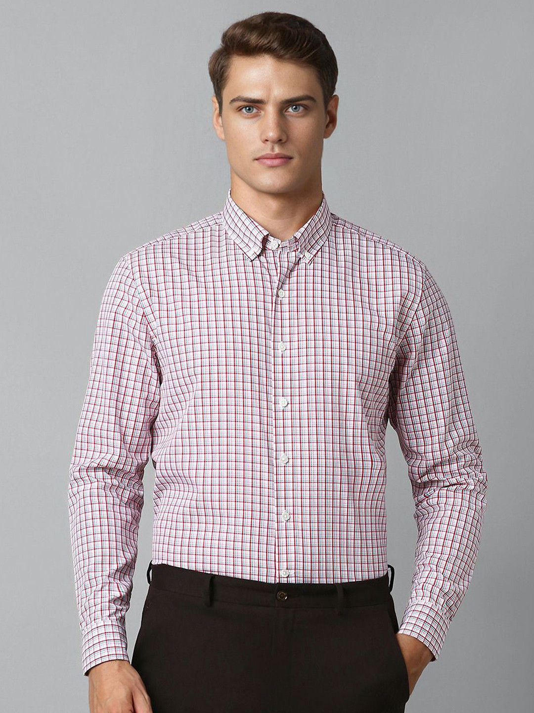 Luxure by Louis Philippe Slim Fit Gingham Checks Cotton Formal Shirt